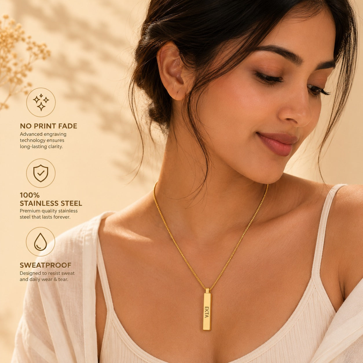Personalised Engraving Gold Name Pendent | Custom Name Jewelry | Ozora