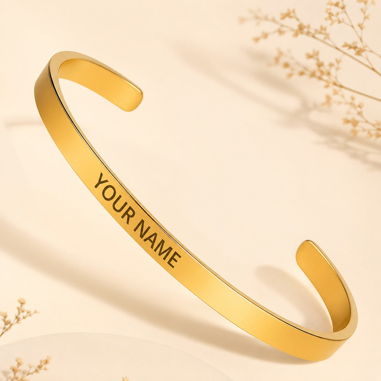 Personalised Engraving Gold Kada | Custom Name Jewelry | Ozora