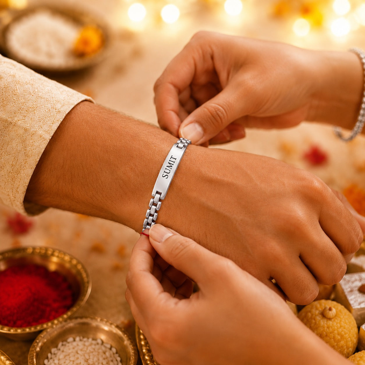 Personalised Metal Braclet Rakhi Silver | Ozora