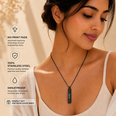 Personalised Engraving Black Name Pendent | Custom Name Jewelry | Ozora