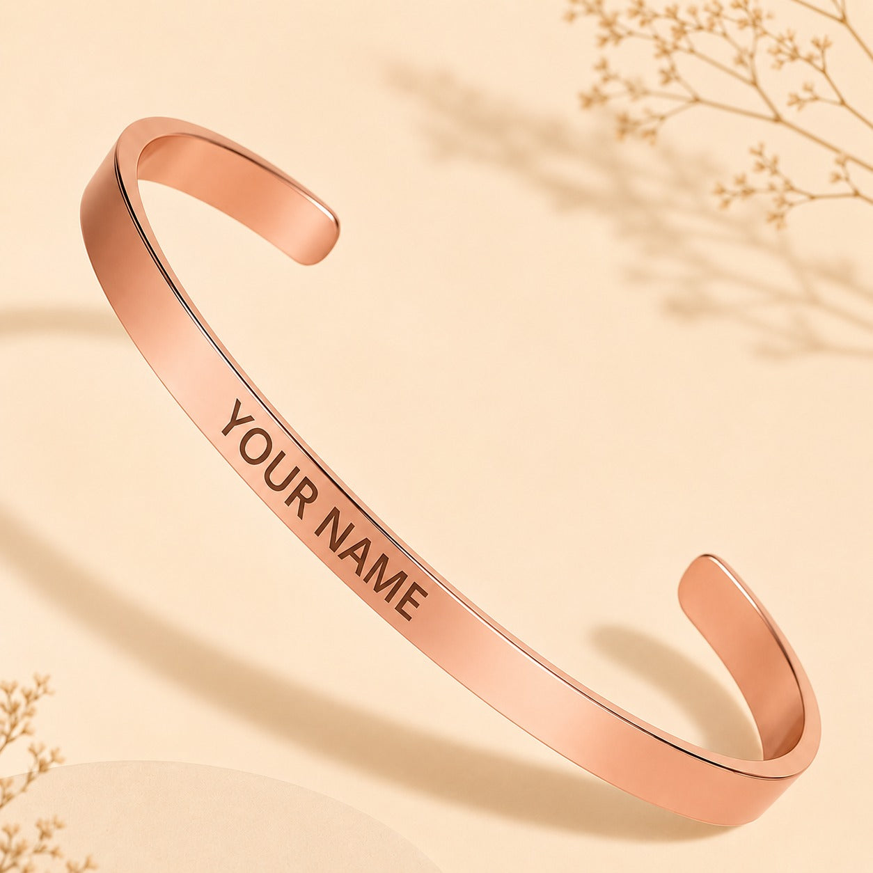 Personalised Engraving Rose Gold Kada | Custom Name Jewelry | Ozora