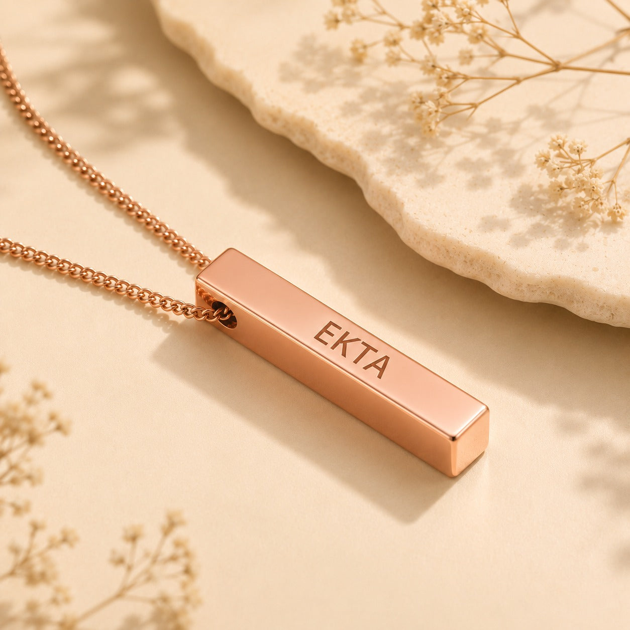 Personalised Engraving Rose Gold Name Pendent | Custom Name Jewelry | Ozora