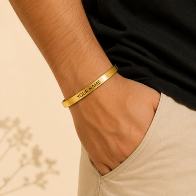 Personalised Engraving Gold Kada | Custom Name Jewelry | Ozora