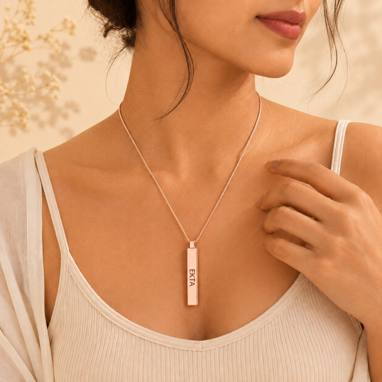 Personalised Engraving Rose Gold Name Pendent | Custom Name Jewelry | Ozora