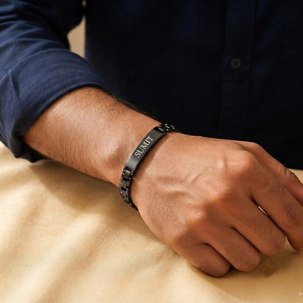 Personalised Engraving Black Bracelet | Custom Name Jewelry | Ozora