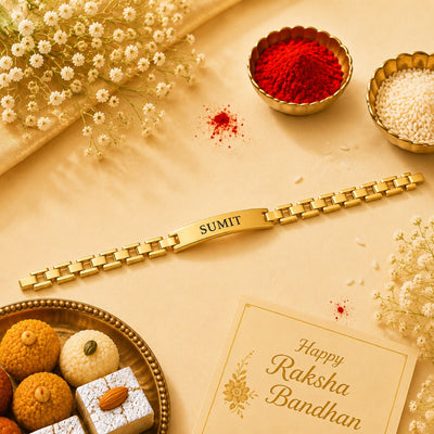 Personalised Metal Braclet Rakhi Gold | Ozora