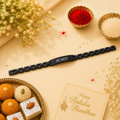 Personalised Metal Braclet Rakhi Black | Ozora