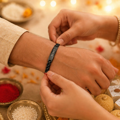 Personalised Metal Braclet Rakhi Black | Ozora