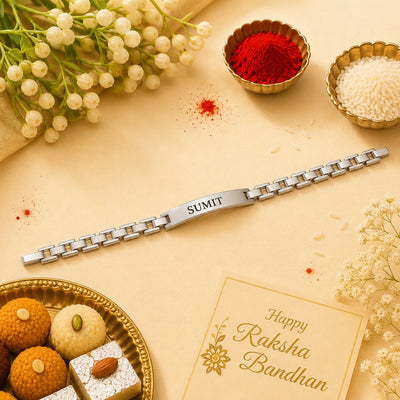 Personalised Metal Braclet Rakhi Silver | Ozora
