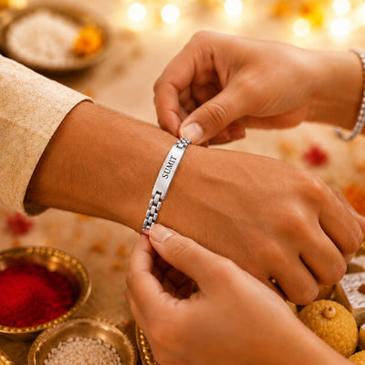 Personalised Metal Braclet Rakhi Silver | Ozora